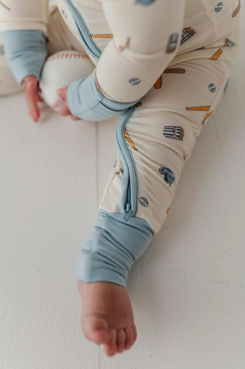 Baby Boy Long Sleeve Zip Romper in Baseball