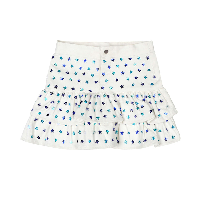 White Sequin Stars Denim Skort