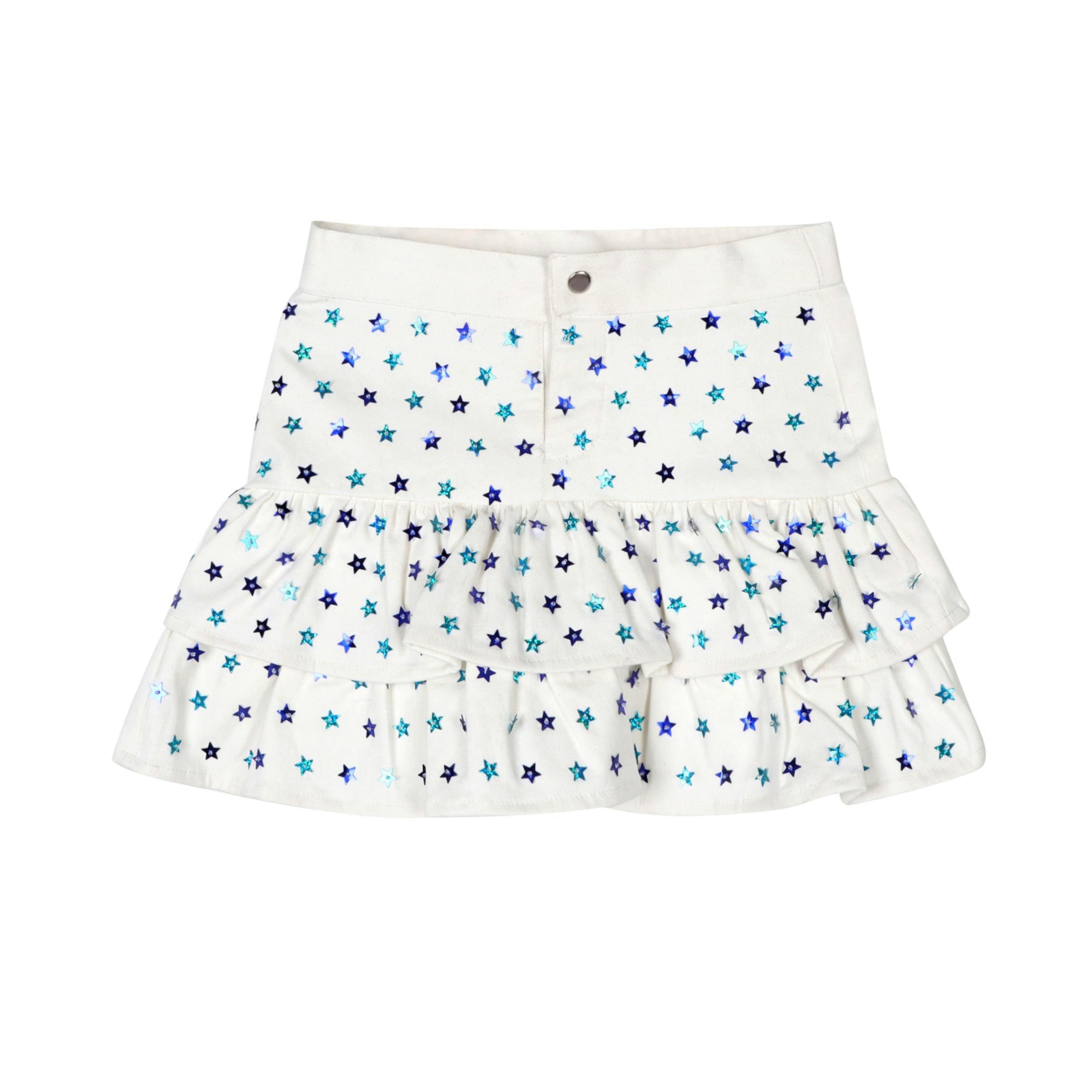 White Sequin Stars Denim Skort