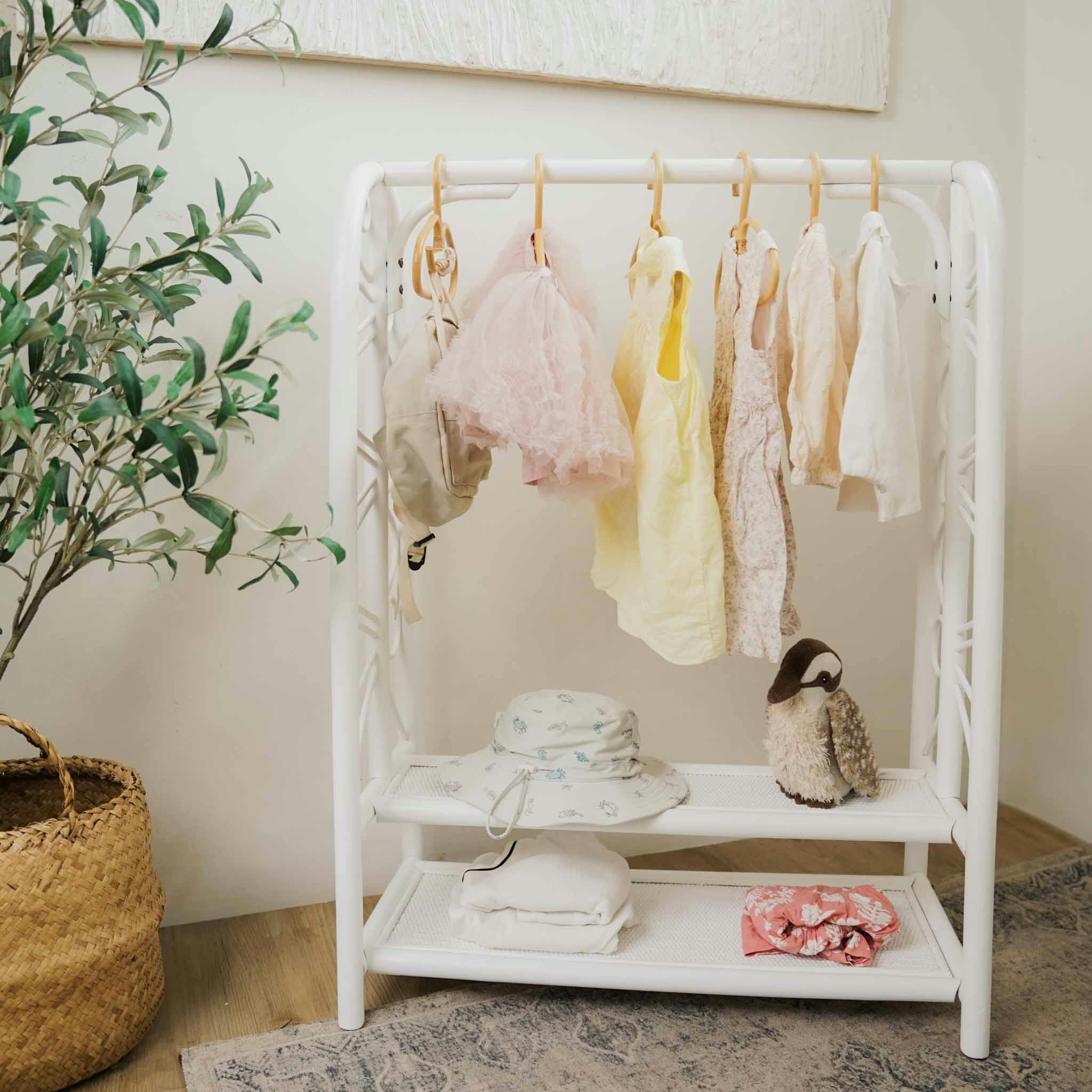 Handcrafted - Belle Kids Montessori Clothing Rack (White) - Rattan Wicker