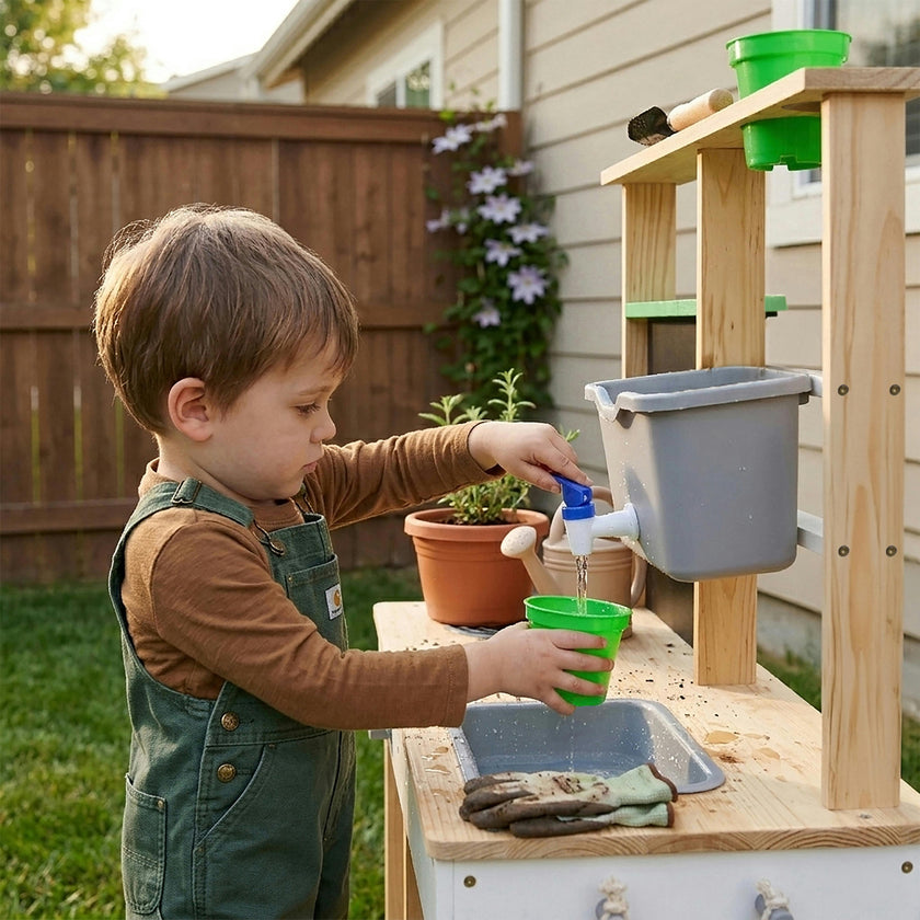 Clover Wooden Mud Kitchen with Water Station and Chalkboard