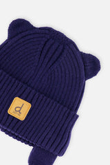 Baby Knit Hat With Strings Navy Blue