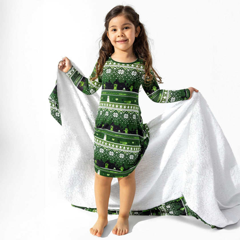 Minecraft: Creeper Holiday Bamboo Girls' Long Sleeve Dress