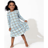Holiday Plaid Blue Bamboo Girls' Long Sleeve Dress