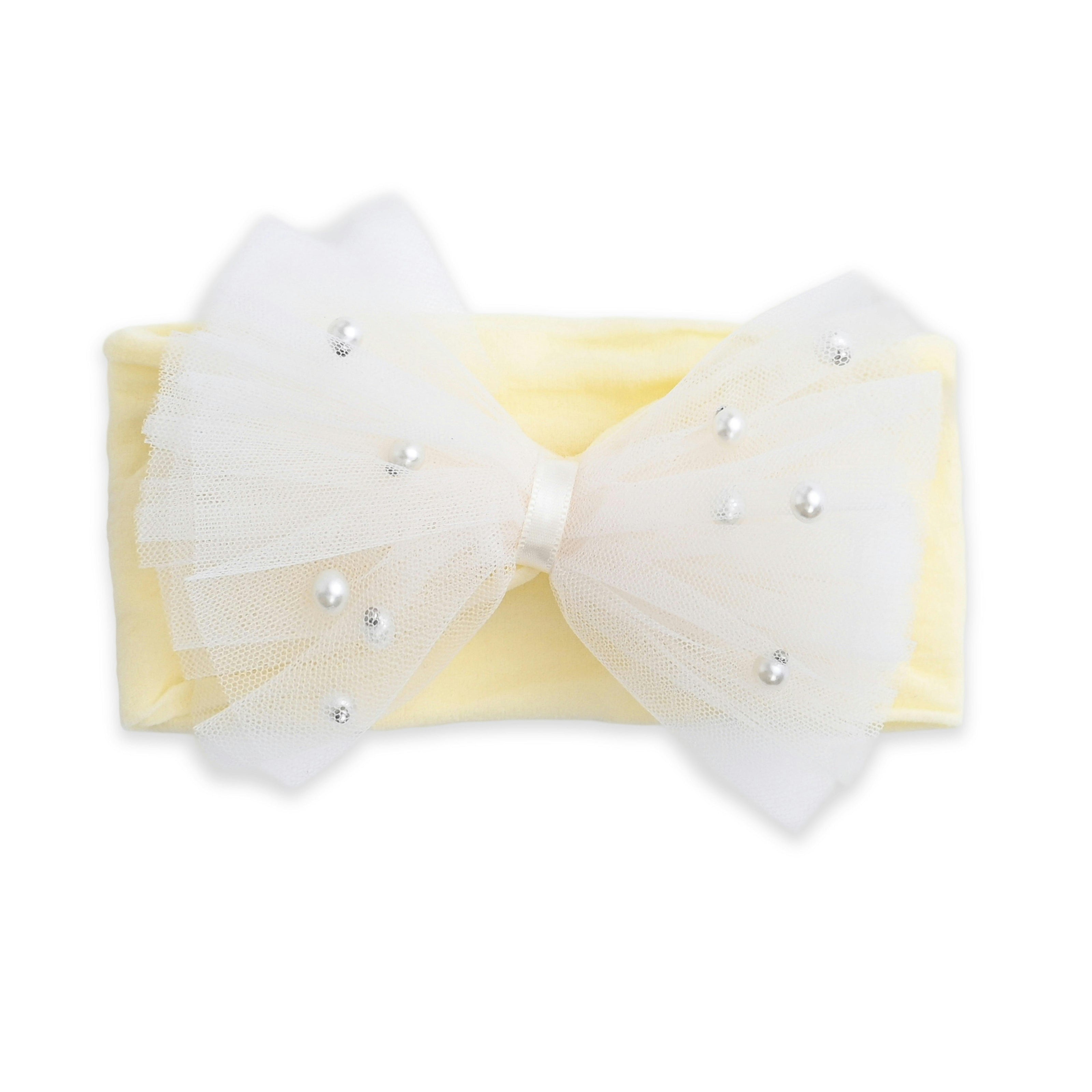 Multicolor Elastic Tulle Pearl Bow Headband Set