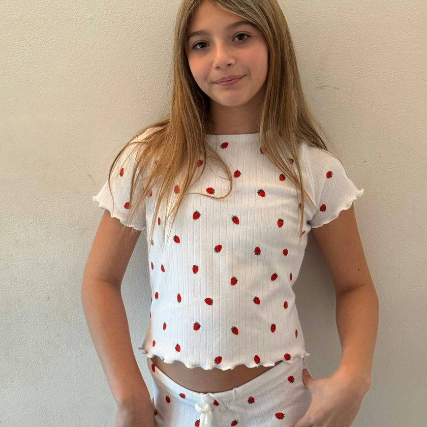 Girls Printed Lounge 2 Pc Short Sleeve Top and Pants Set