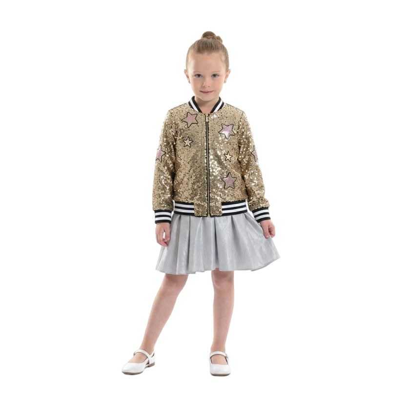 Gold Sequin Bomber Jacket
