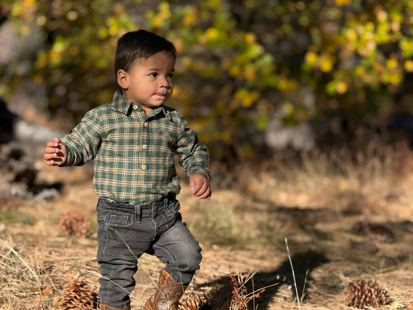 JASPER Green/Yellow Washed Plaid Woven Onesie
