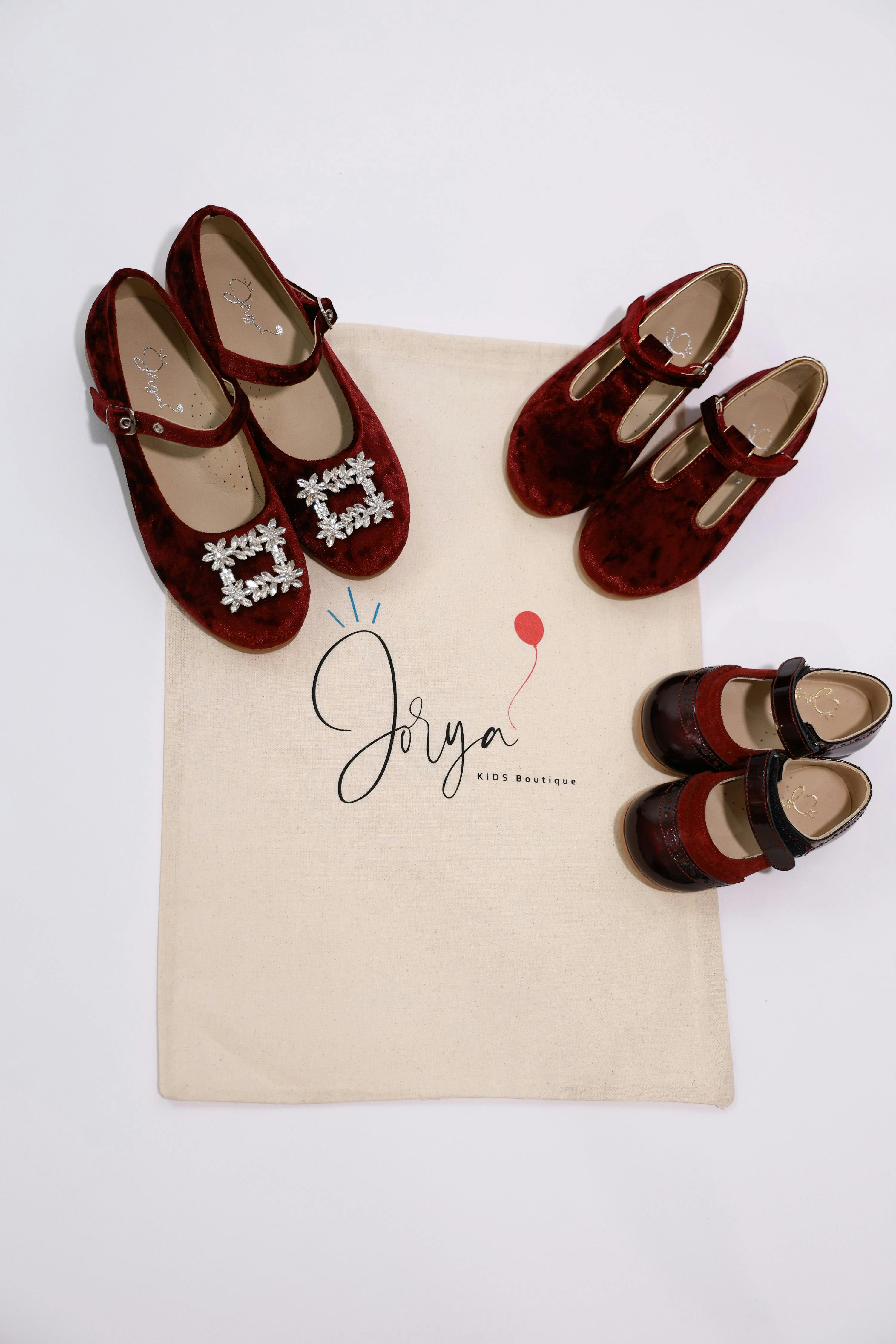 Bordo Velvet Mary Jane Shoes