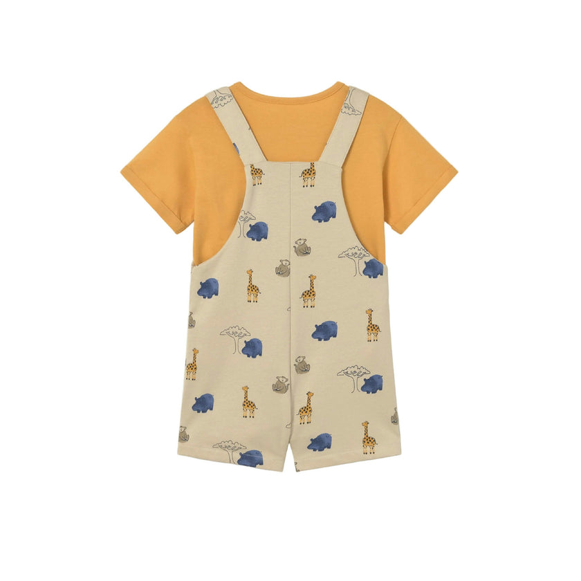 Graphic Tee and Printed Dungarees Set