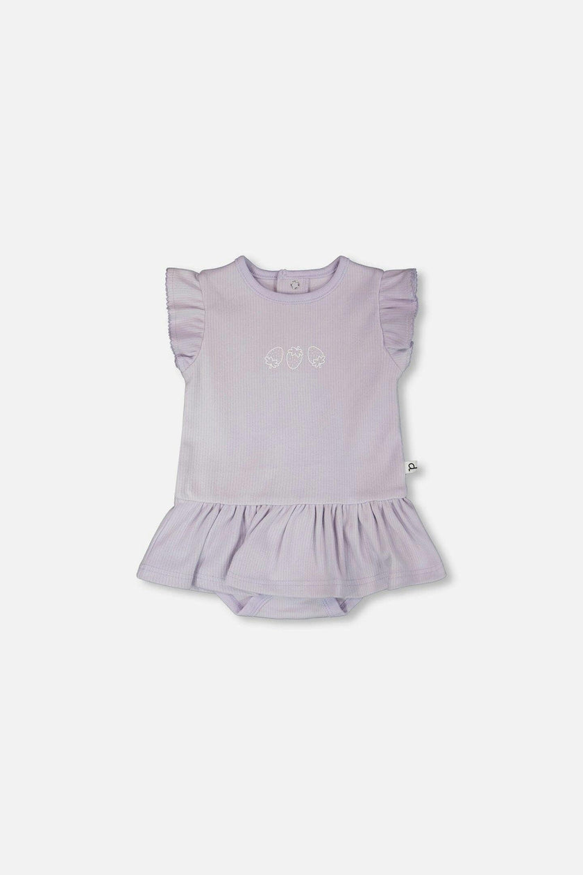 Cotton Rib Jersey Romper With Frill Lilac