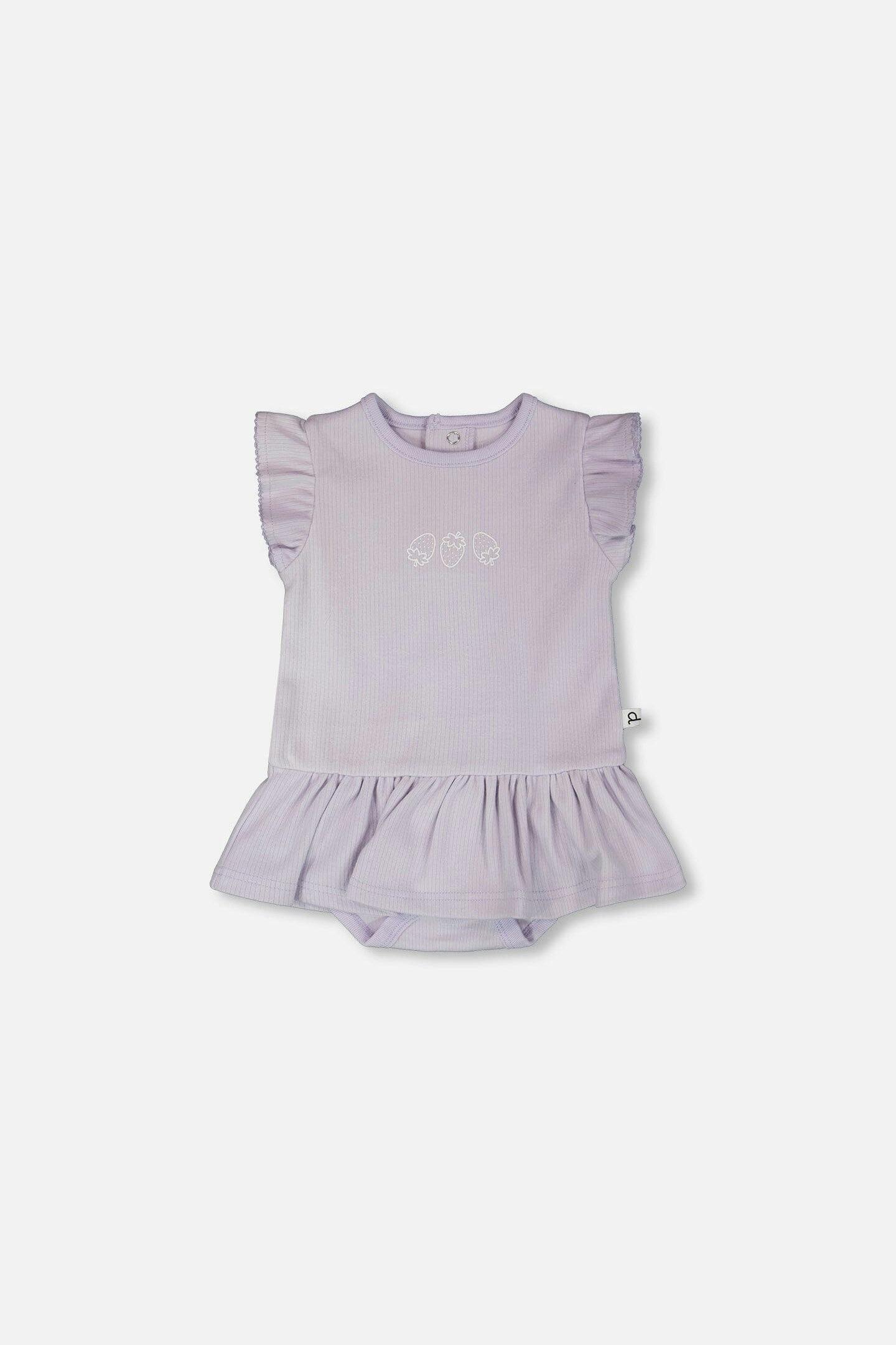 Cotton Rib Jersey Romper With Frill Lilac