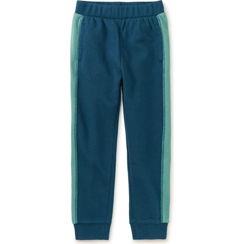 Colorblock Stripe-Out Elastic Waist Drawstring Pocket Joggers, Blue
