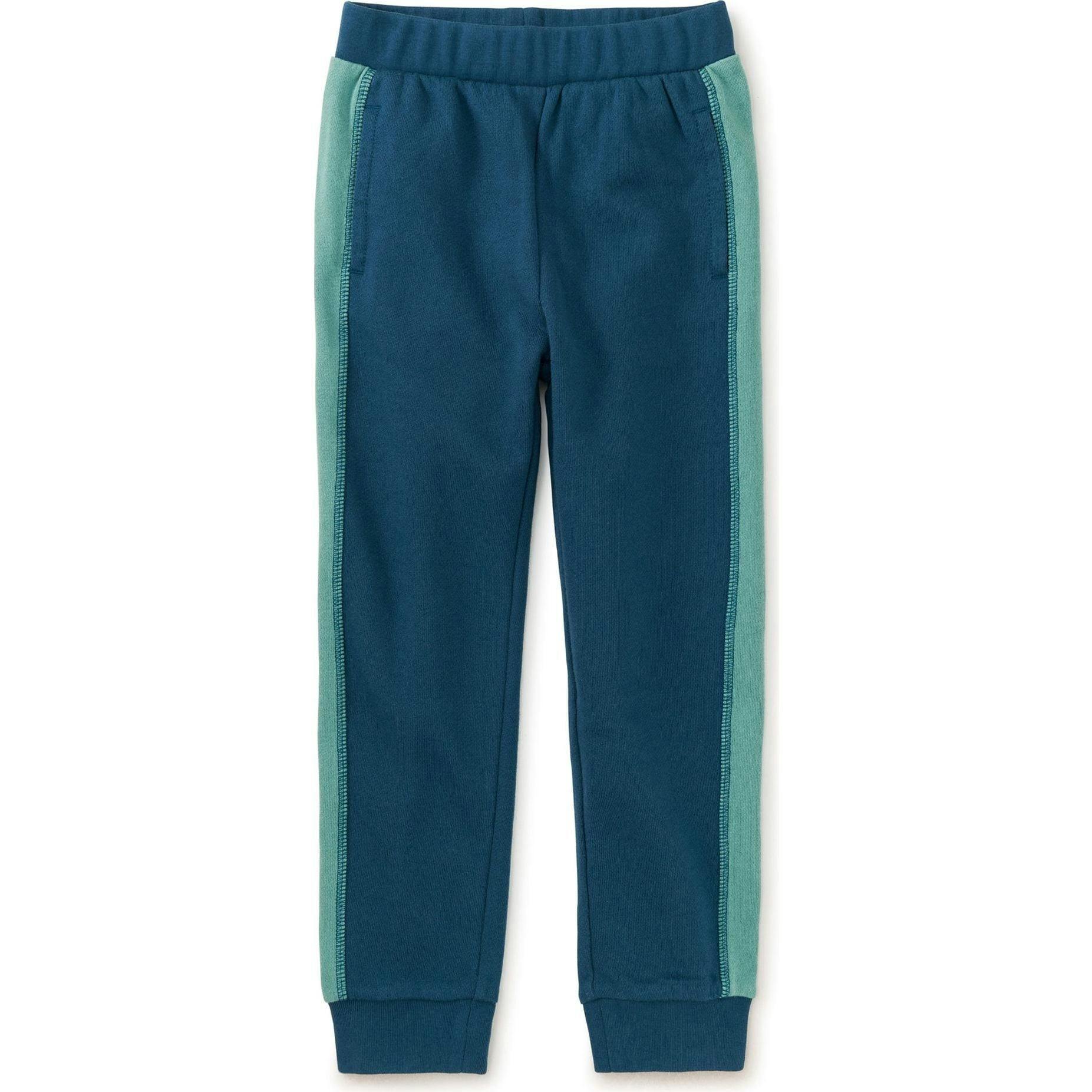 Colorblock Stripe-Out Elastic Waist Drawstring Pocket Joggers, Blue