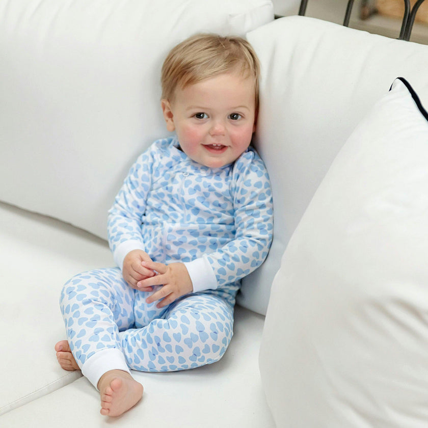 Parker Boys' Zipper Pajama - Confetti Hearts Blue