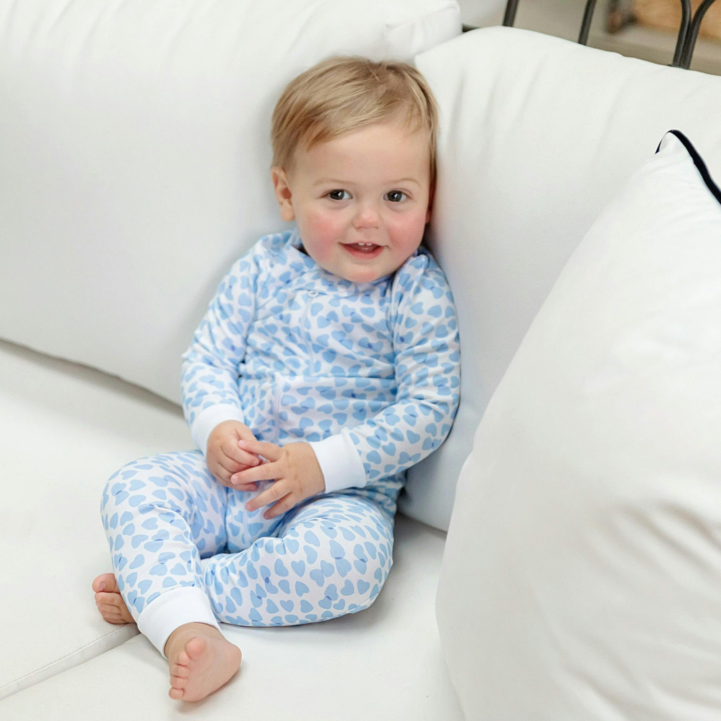 Parker Boys' Zipper Pajama - Confetti Hearts Blue