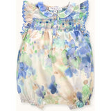 Romper AGATA Hand-Smocked Blue Frozen Flowers, Florals