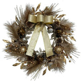 26" Gold Bow, Pinecone & Ornament Wreath Pre-Lit