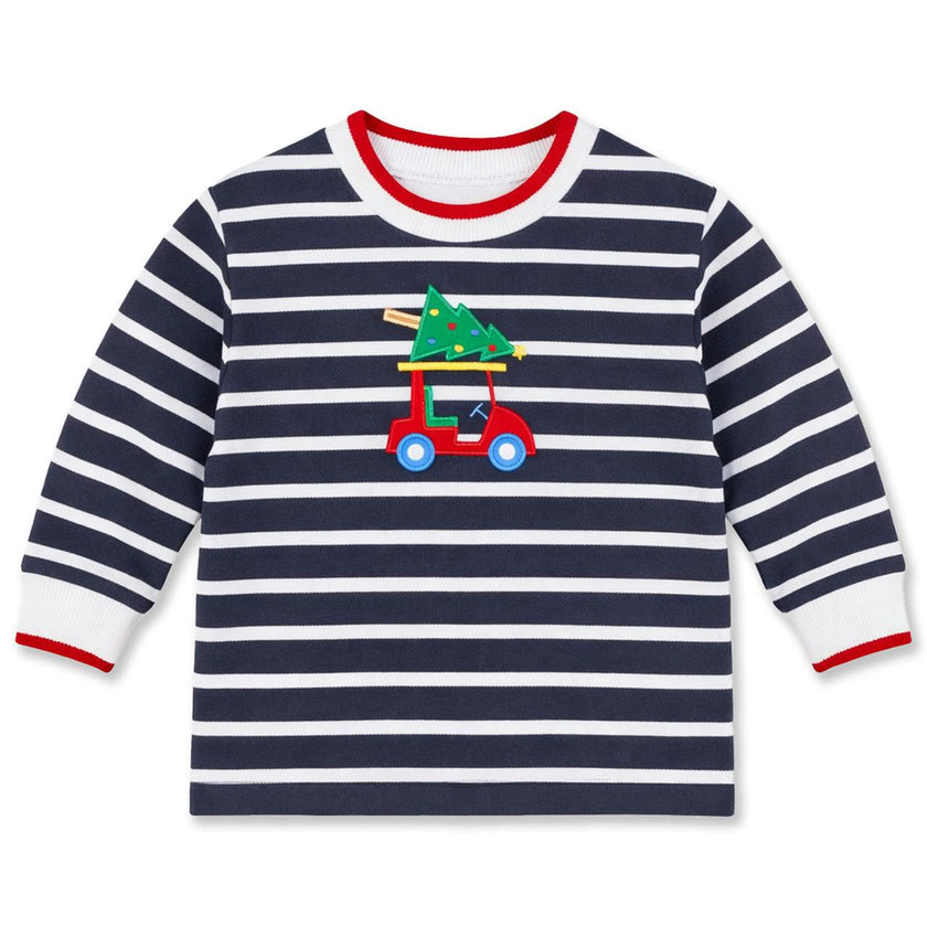 Stripe Knit Shirt with Golf Cart & Christmas Tree