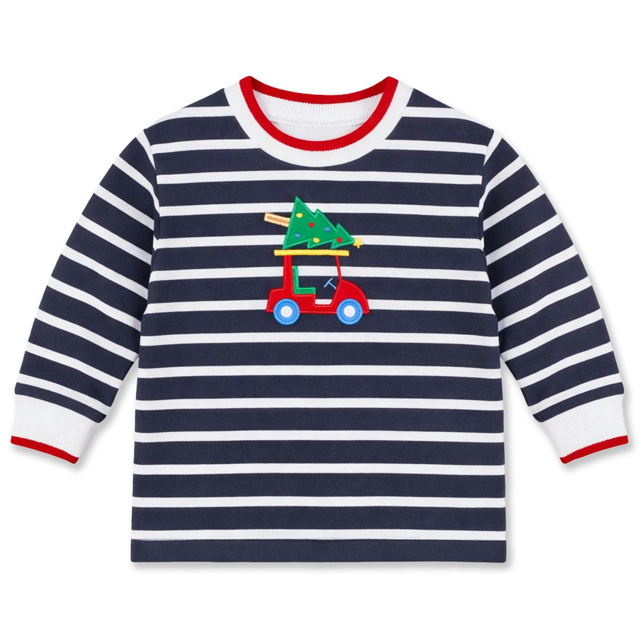 Stripe Knit Shirt with Golf Cart & Christmas Tree