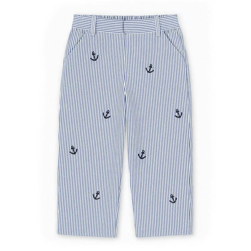 Stripe Fake Fly Pants With Anchors