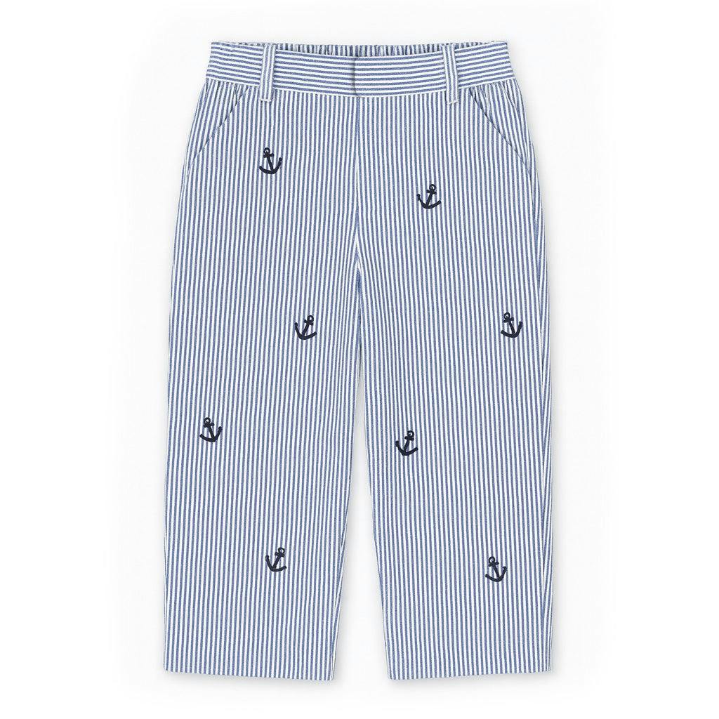 Stripe Fake Fly Pants With Anchors