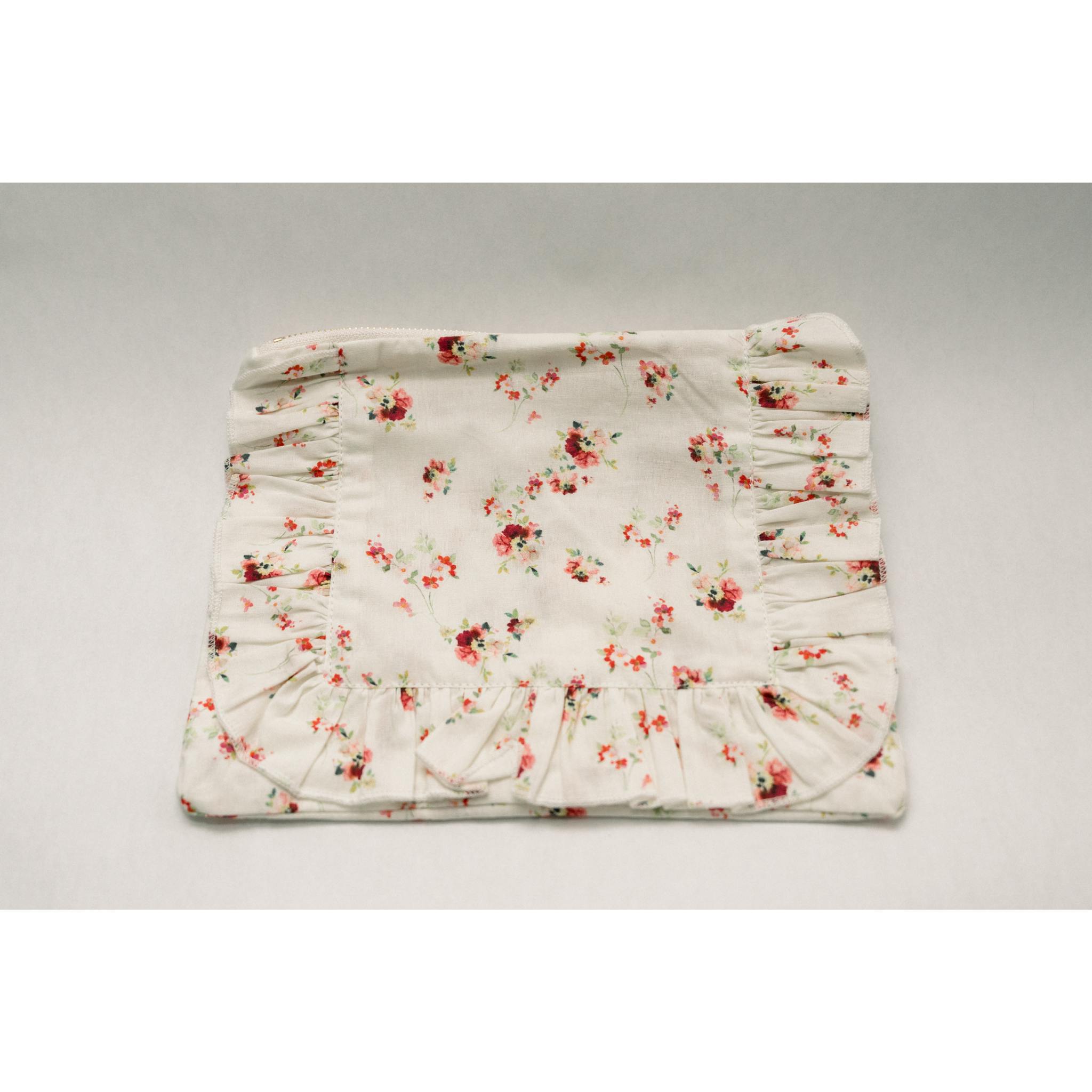 Scarlet Bloom Timeless Floral Ruffle Zipper Pouch