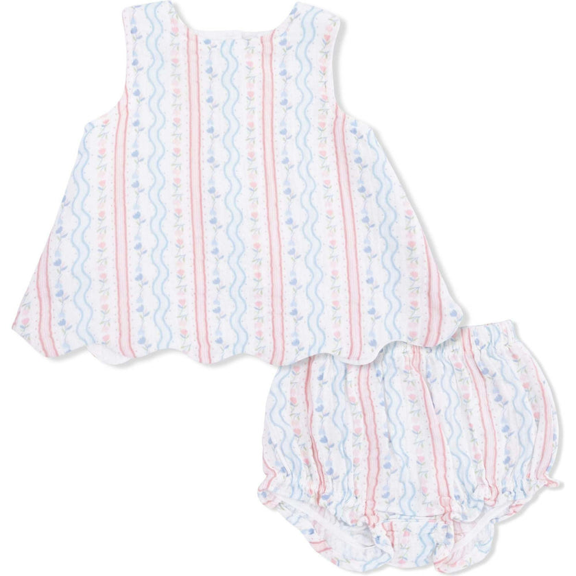 Tulip Stripe - Scallop Back Top with Bloomer