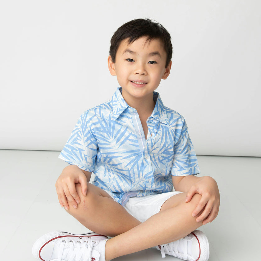 Tropical Palms Blue Shirt in Short Sleeves