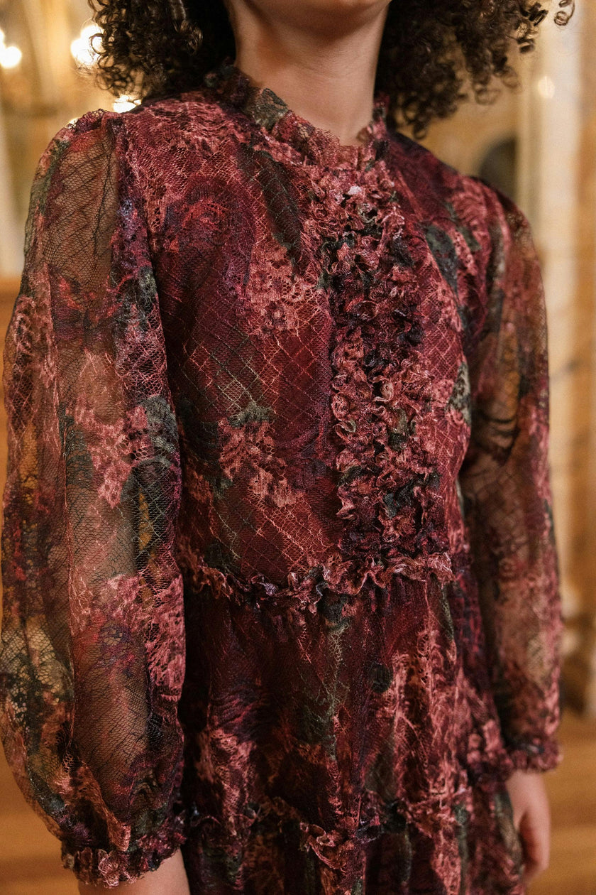 Mini Madrigal Dress in Merlot Floral