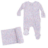 Elizabeth's Garden - 2 Way Ruffle Back Zipper Footie & Swaddle Blanket Set