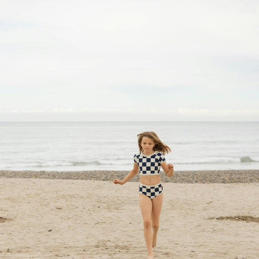 Nautical Checks Two Piece Rashguard Swimsuit / Navy