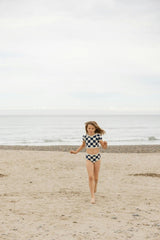 Nautical Checks Two Piece Rashguard Swimsuit / Navy