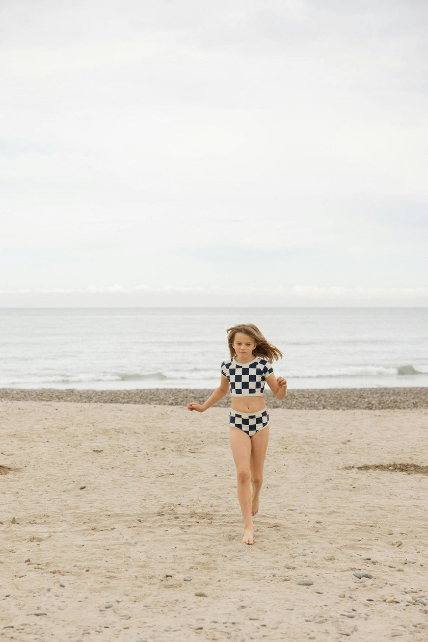 Nautical Checks Two Piece Rashguard Swimsuit / Navy