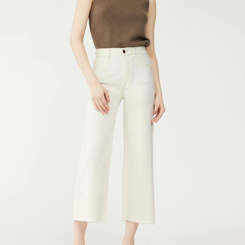 Hepburn Wide Leg High Rise Vintage Jeans | Eggshell