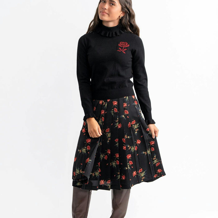 Woven Print Knit Set Black
