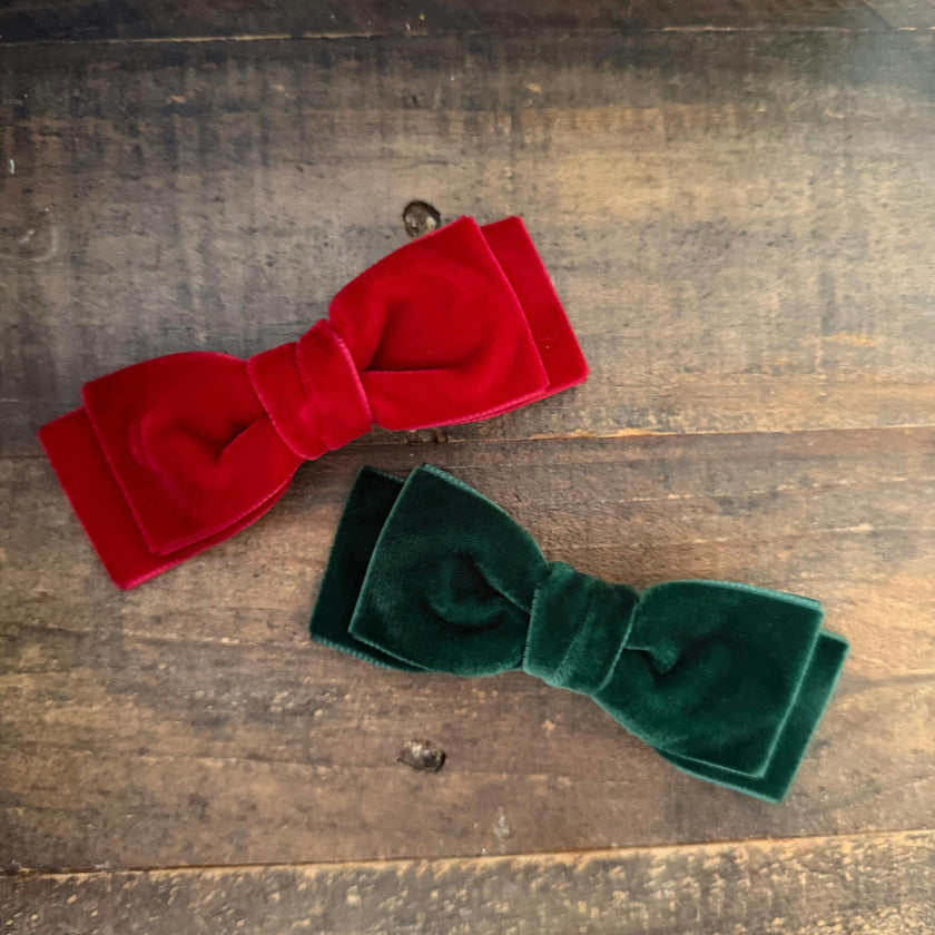 Double Velvet Bows, Ruby/Pine Bundle Set