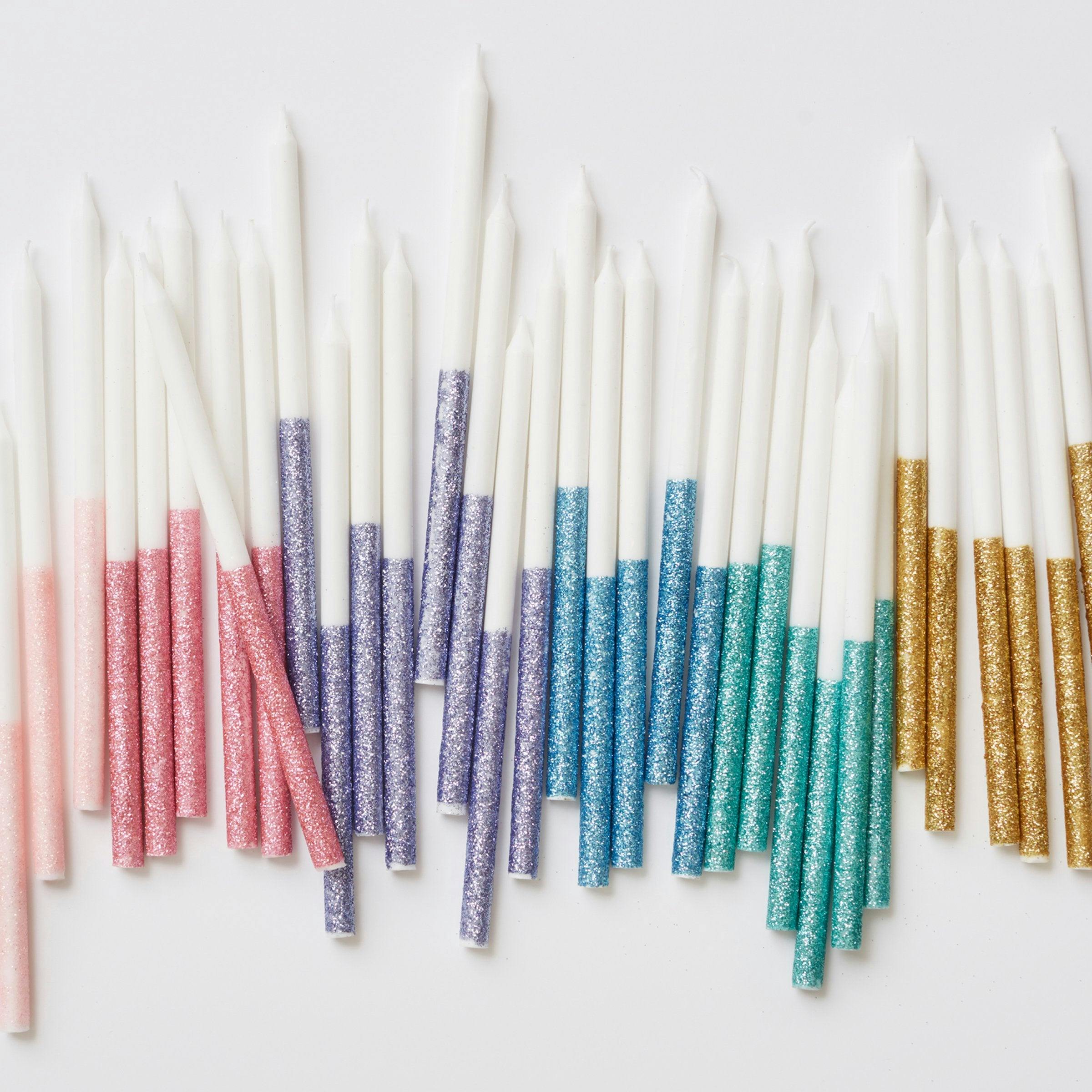 Blue Glitter Dipped Candles