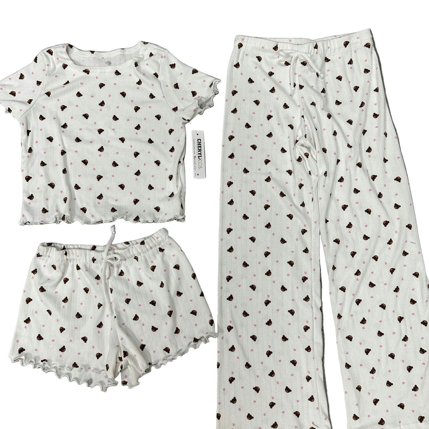 Girls Printed Lounge 3 Pc Short Sleeve Top Pants and Shorts Set