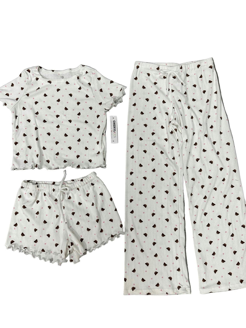 Girls Printed Lounge 3 Pc Short Sleeve Top Pants and Shorts Set