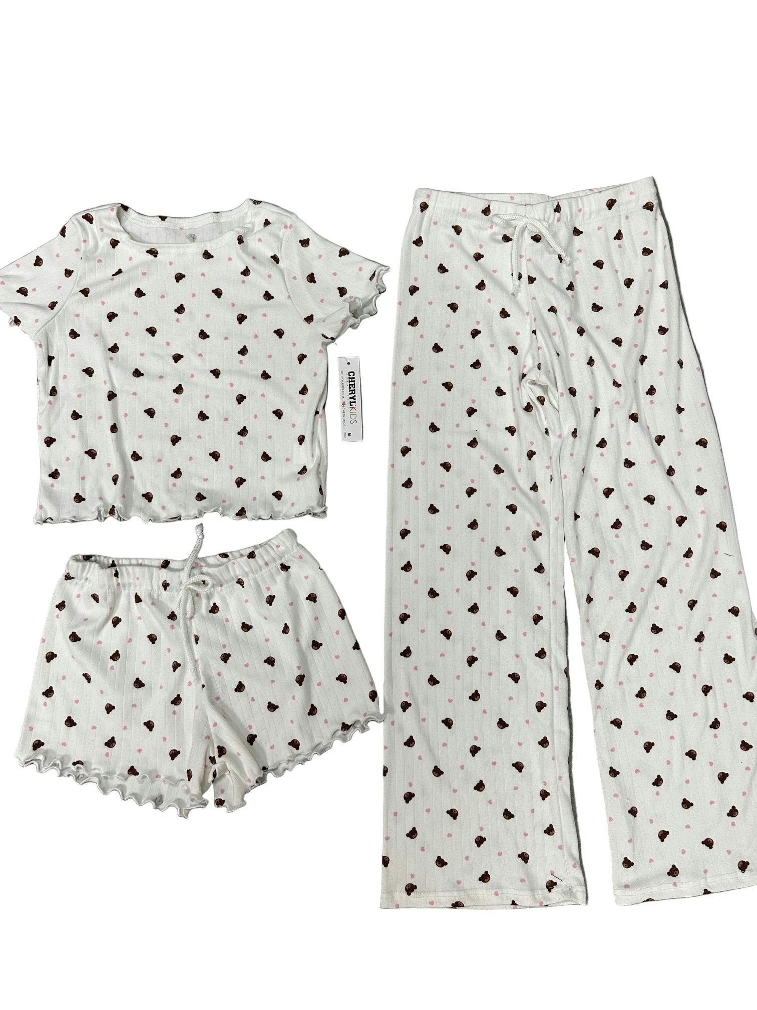 Girls Printed Lounge 3 Pc Short Sleeve Top Pants and Shorts Set