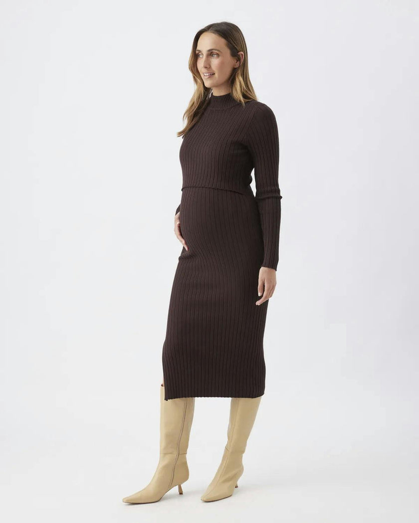 Nella Rib Nursing Knit Dress  Cocoa