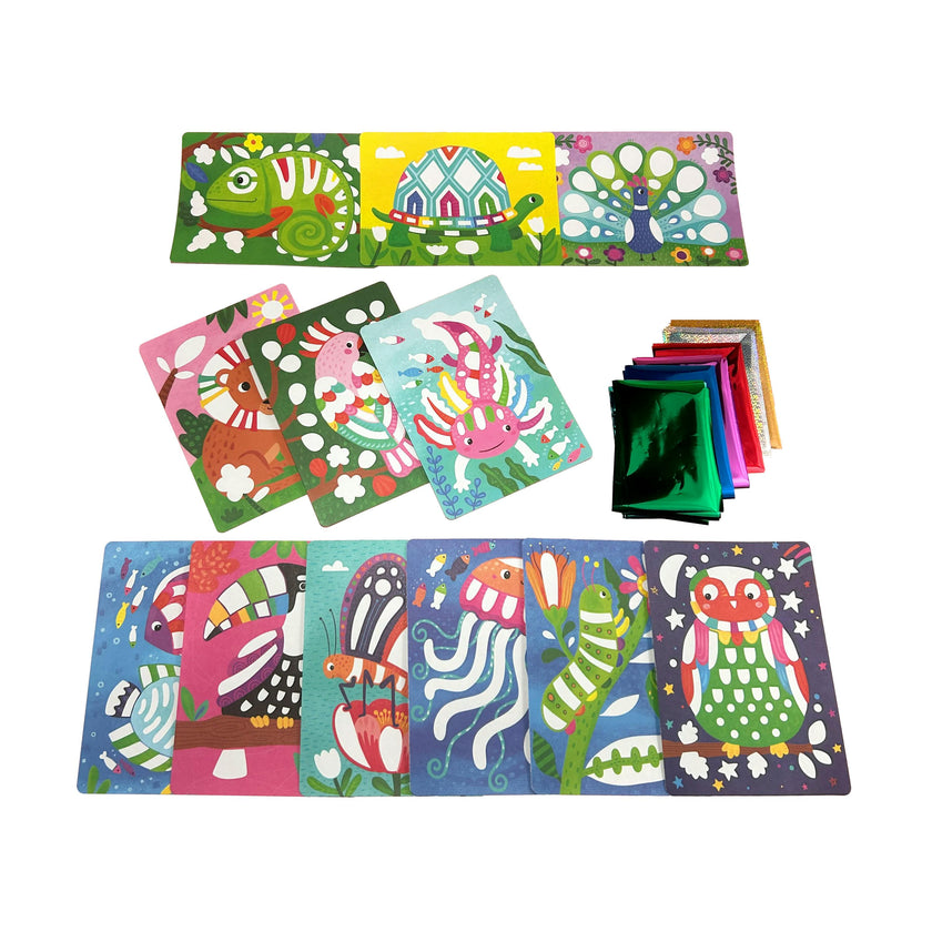 Foil-tastic Foil Art & Coloring Set - Awesome Animals - 12 Pages 24 Foil Sheets