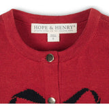 Organic Bow Intarsia Sweater Cardigan, Red