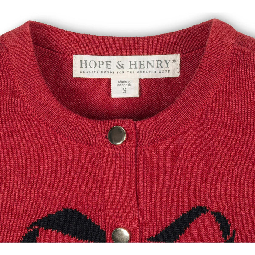 Organic Bow Intarsia Sweater Cardigan, Red