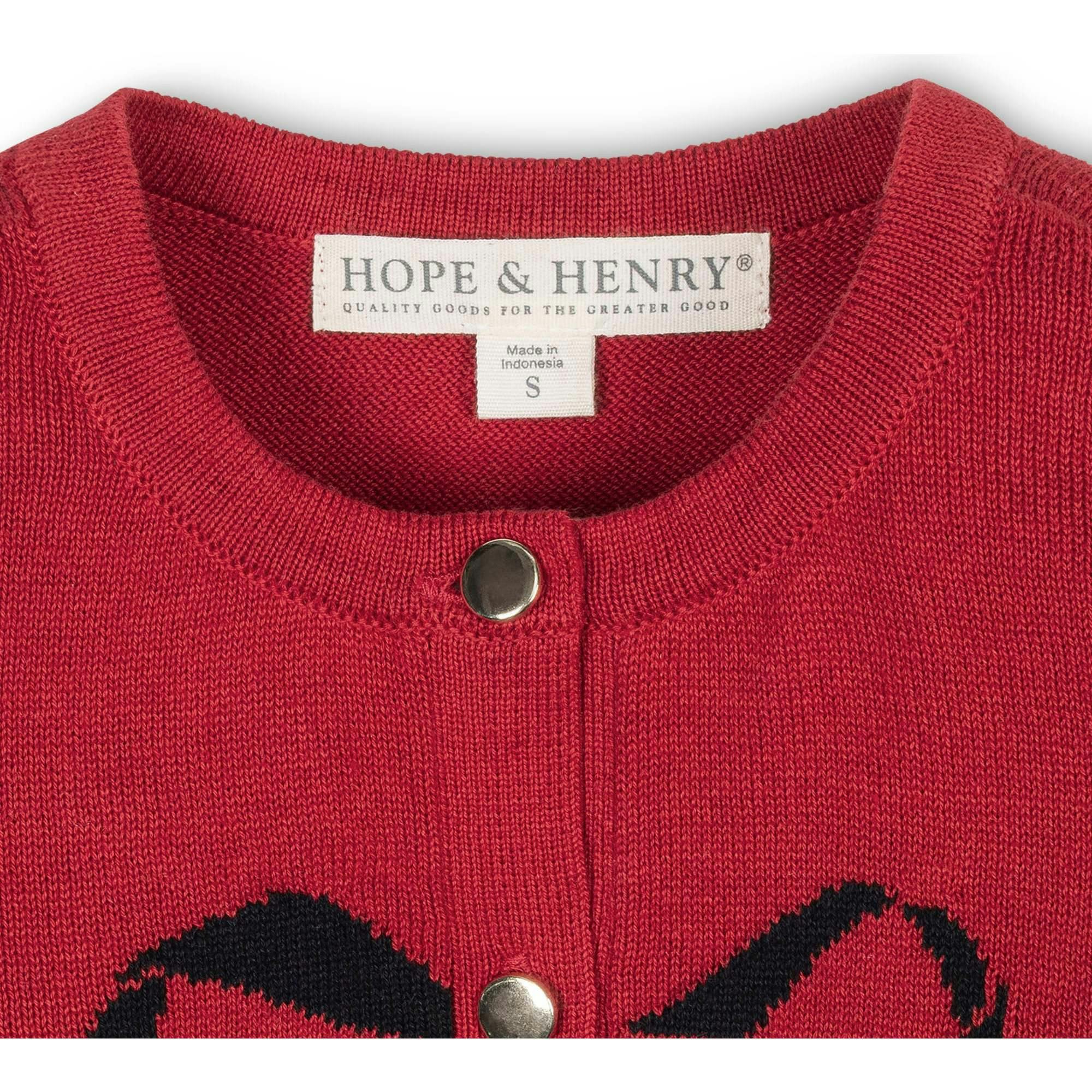 Organic Bow Intarsia Sweater Cardigan, Red