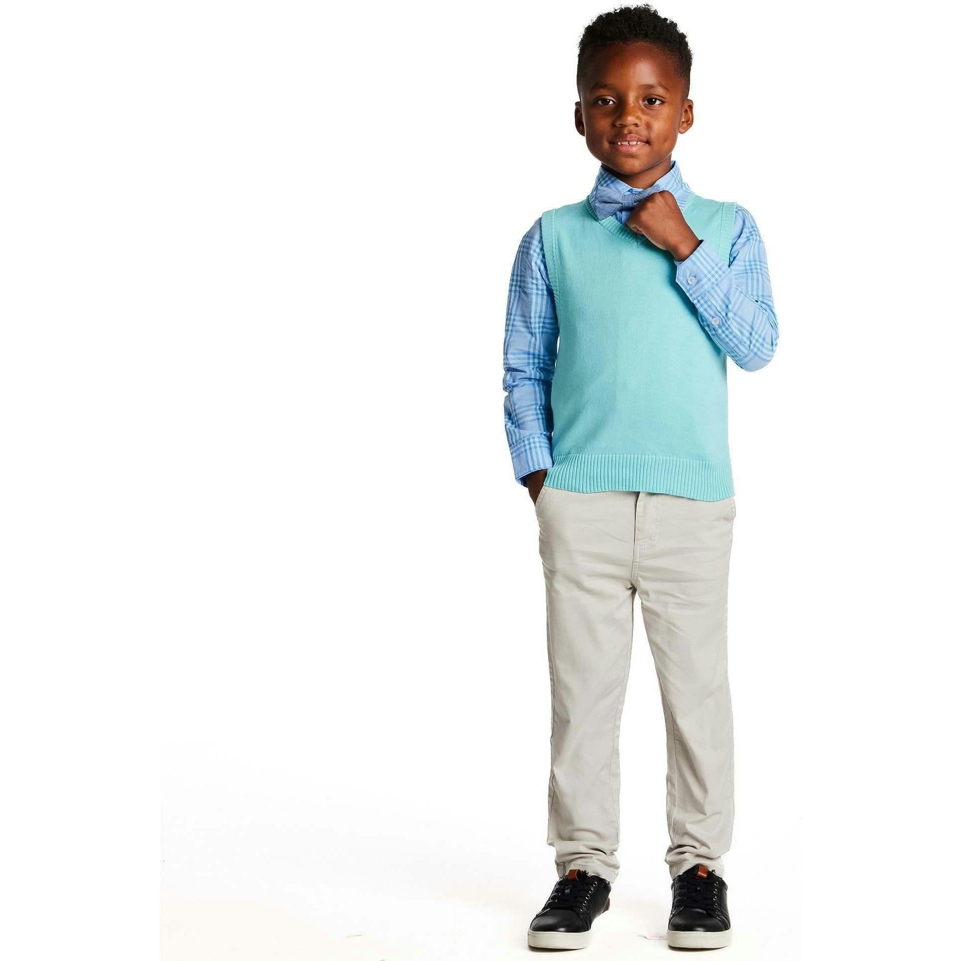 Boys 4-Piece Vest Set | Navy & Khaki Plaid