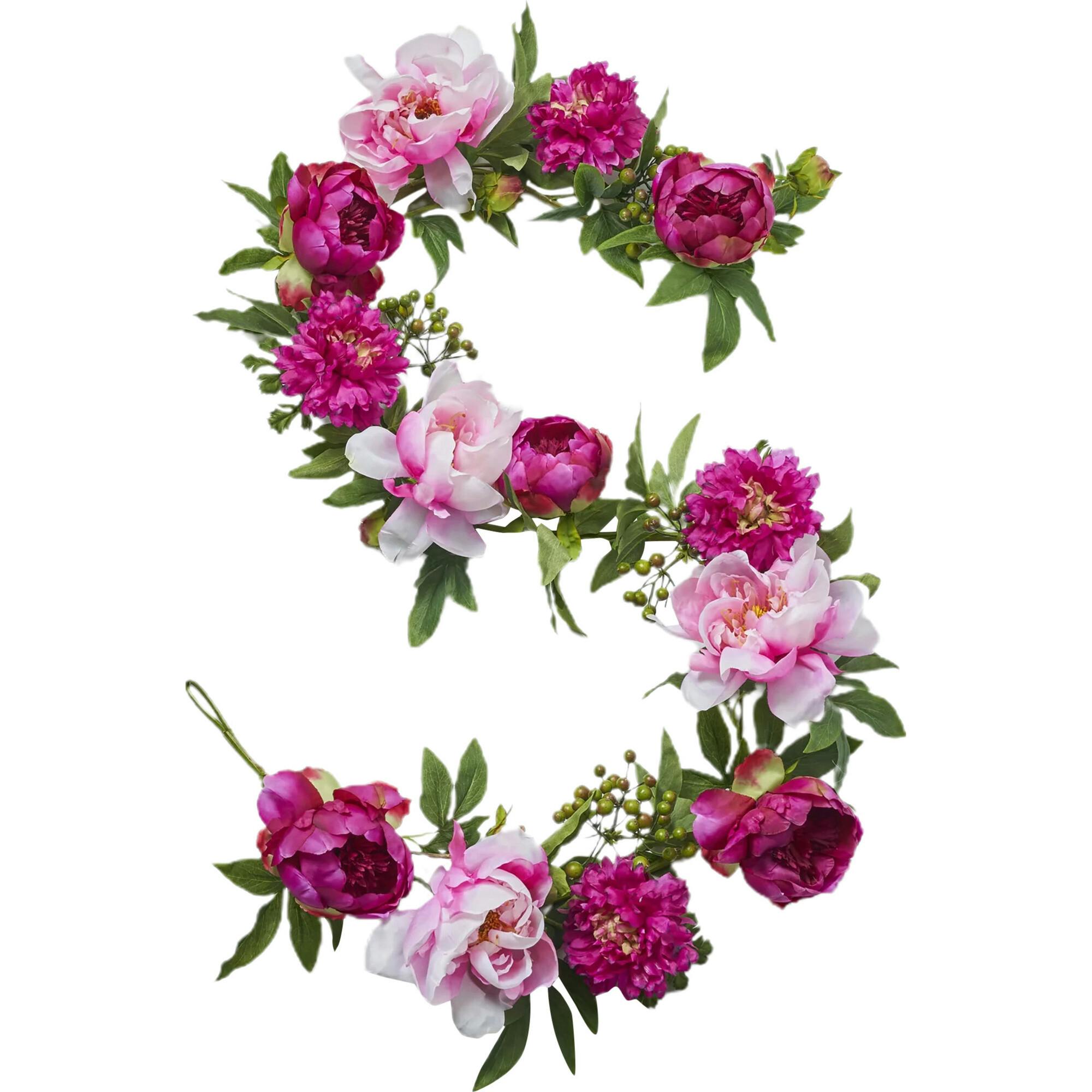 Pink Peony & Beauty Ranunculus Mixed Floral Mantel Garland Spring Summer Table Runner