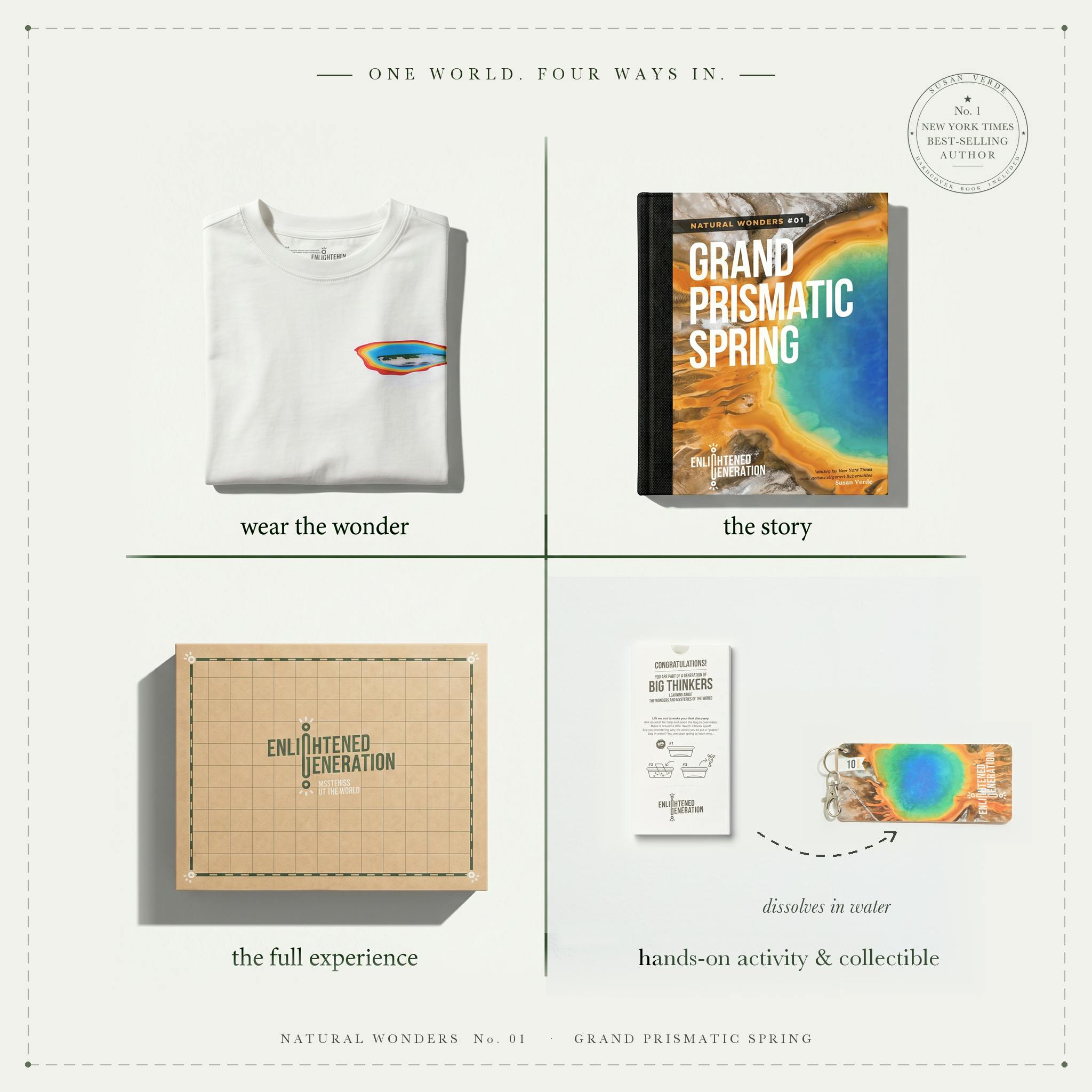 Grand Prismatic Spring Gift Box with Secret Rainbow Pocket Kids Tee, Book, and Activities