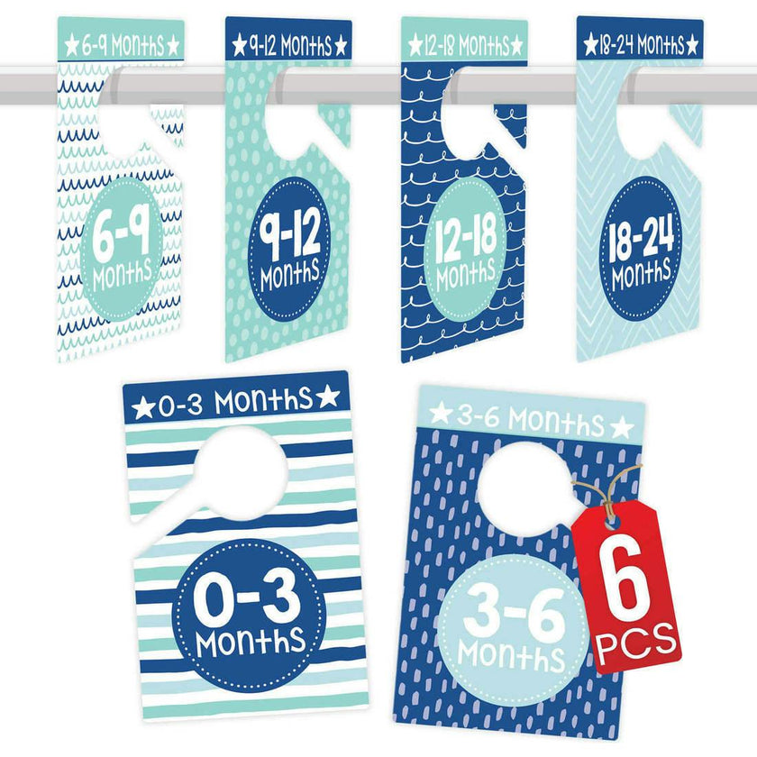 6-Piece Ocean Blue Baby Closet Dividers & 16-Piece Baby Milestone Stickers Baby Shower Gift